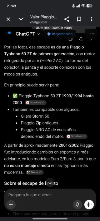Tubo de escape  Piaggio primera serie