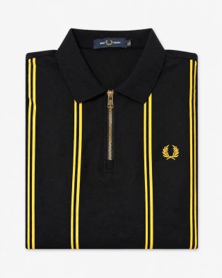 Polo Fred Perry Rayas Amarillas Negro Talla XL