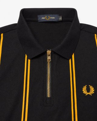 Polo Fred Perry Rayas Amarillas Negro Talla XL