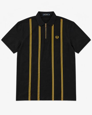 Polo Fred Perry Rayas Amarillas Negro Talla XL