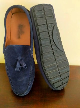 Mocassini Uomo Blu Scamosciati con Nappe