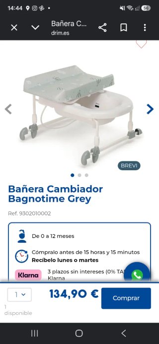 Bañera bebé Brevi con cambiador