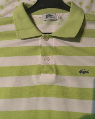 Polo Lacoste Rayas Verde y Blanco Talla M