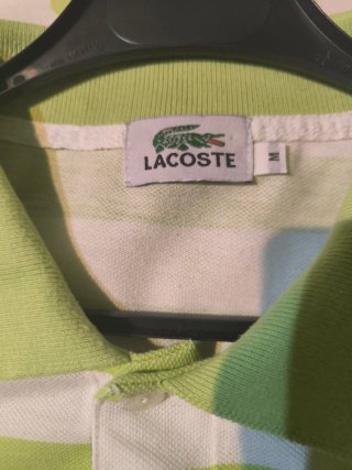 Polo Lacoste Rayas Verde y Blanco Talla M