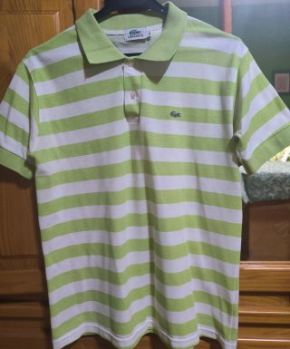 Polo Lacoste Rayas Verde y Blanco Talla M