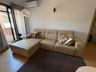Sofá chaise longue piel beige 3 plazas