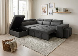 Sofá Cama Rinconera negra + Puf