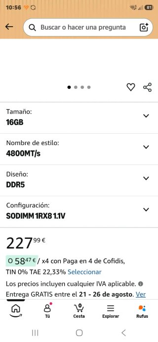 Kingston DDR5 16GB RAM So-Dimm KCP548SS8-16