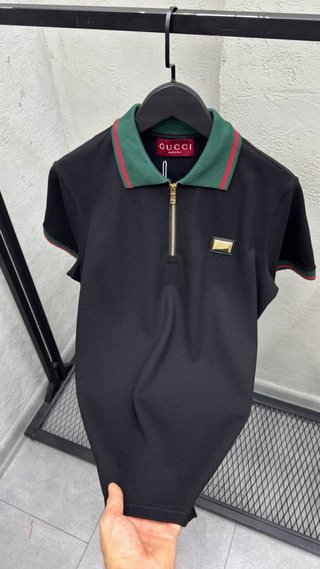 Polo Gucci Blanco con Cremallera y Detalles Verdes