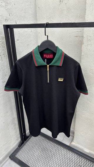 Polo Gucci Blanco con Cremallera y Detalles Verdes