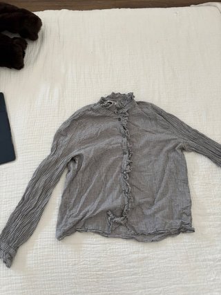 Camisa Zara cuadros volantes cuello alto