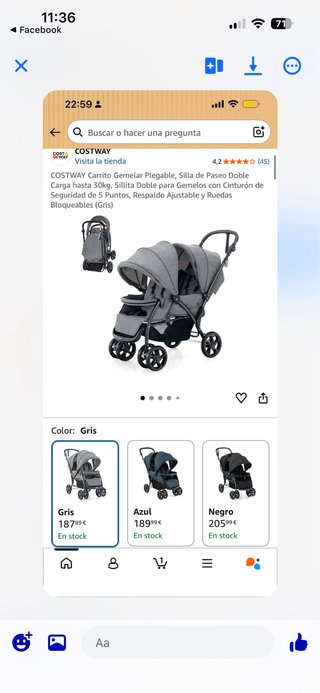 Carrito Gemelar Costway Gris