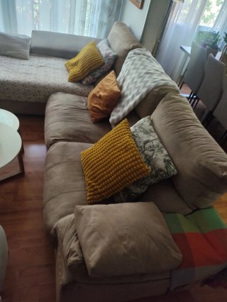 Sofá modular tela marrón y amarillo