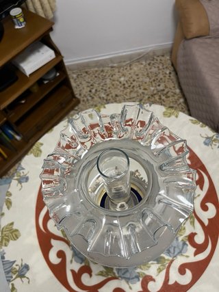 Lámpara Quinqué Antigua Cerámica y Cristal