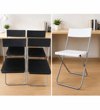 Silla plegable Ikea blanca y negra.