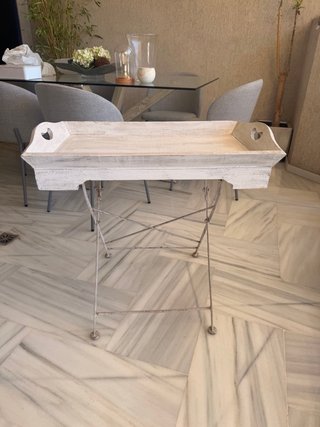 Mesa bandejera plegable madera blanca