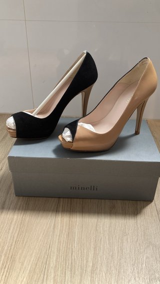 Zapatos Minelli Talla 37 Beige/Negro Nuevos