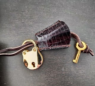 Bolso piel cocodrilo marrón oscuro con candado