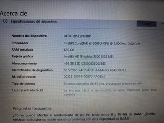 Portátil Acer i3-5005U 12GB RAM 466GB SSD W10