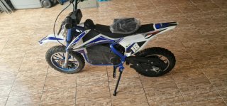 Mini Moto Eléctrica Motocross Azul y Blanca