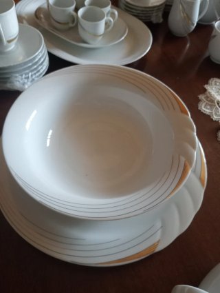 Servizio piatti vintage oro e bianco da 12 pezzi s