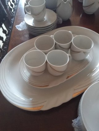 Servizio piatti vintage oro e bianco da 12 pezzi s