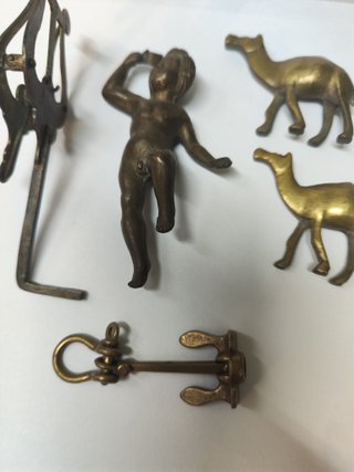 Lotto 5 pezzi bronzo/ottone antico