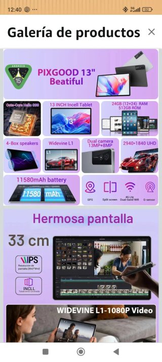 Tablet PIXGOOD 13 PULGADAS 32 RAM 512 ROM