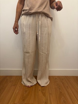 Pantalones de lino beige rayas