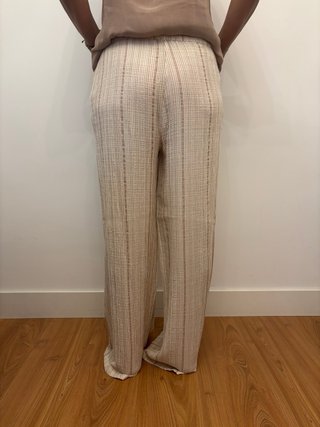 Pantalones de lino beige rayas