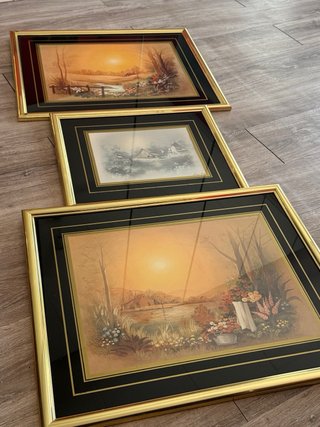 Lote 3 cuadros paisaje enmarcados vintage dorados