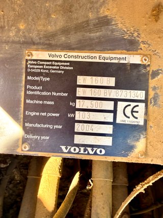 Retroexcavadora Rueda Volvo EW160 AÑO 2004