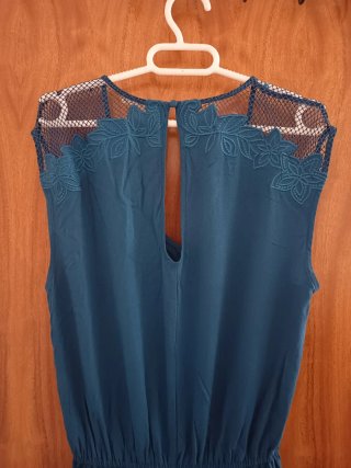 Mono verde azulado, encaje hombros, 36