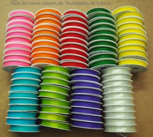 Pack 90 bobinas hilos elásticos 0,8mm colores