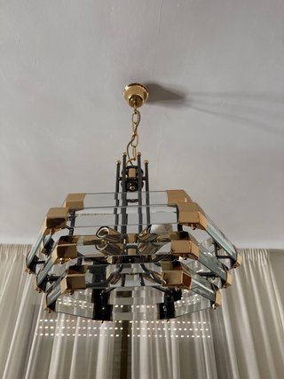 Lámpara de salón cristal y metal dorado