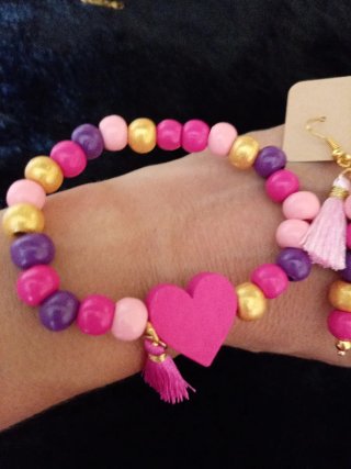 Set gioielli con cuore e nappine