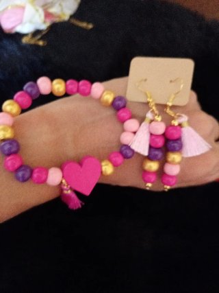 Set gioielli con cuore e nappine