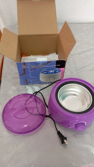 Calentador de cera púrpura con accesorios