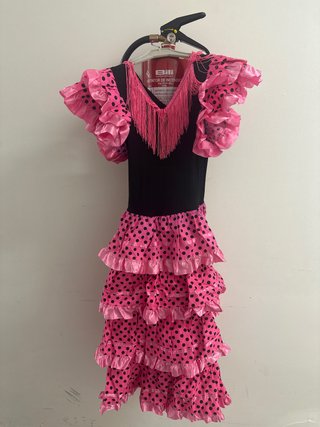Traje Flamenca Sevillana Rosa y Negro (6/8 años)