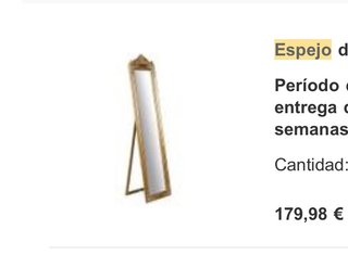 Espejo de pie dorado con marco decorado