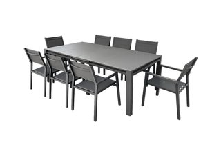 Mesa extensible Naterial gris + 8 sillas