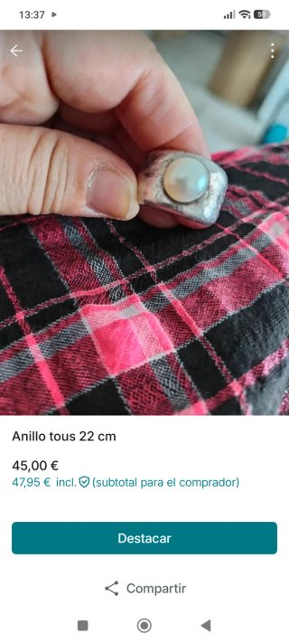 Anillo Tous Perla Talla 22
