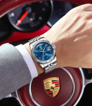 Poedagar Reloj Hombre Esfera Azul Acero