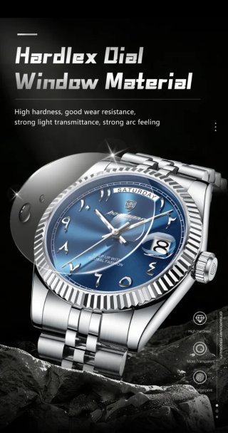 Poedagar Reloj Hombre Esfera Azul Acero