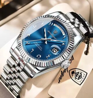 Poedagar Reloj Hombre Esfera Azul Acero