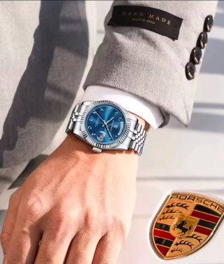 Poedagar Reloj Hombre Esfera Azul Acero