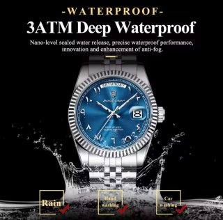 Poedagar Reloj Hombre Esfera Azul Acero