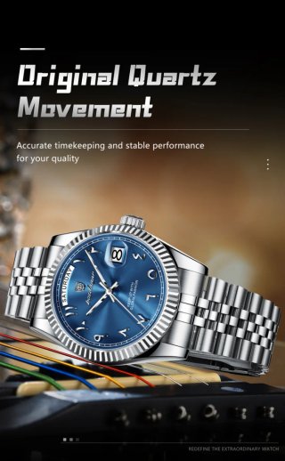 Poedagar Reloj Hombre Esfera Azul Acero