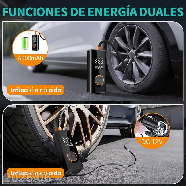 WIRELUME Inflador Ruedas Coche 12V Bateria 6000mAh