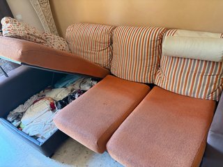 Sofá Chaise Longue tela marrón y naranja